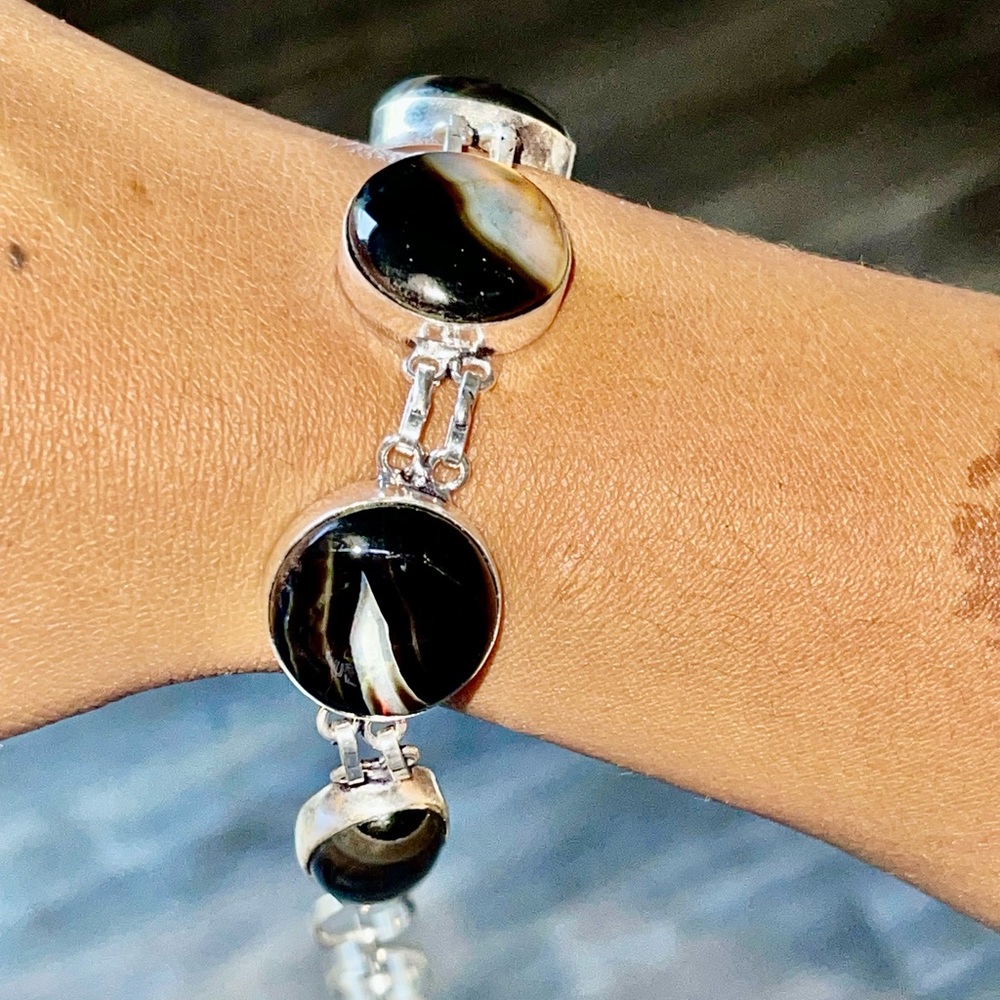 Black Botswana Banded Agate Bracelet 7” - 8 1/2”
